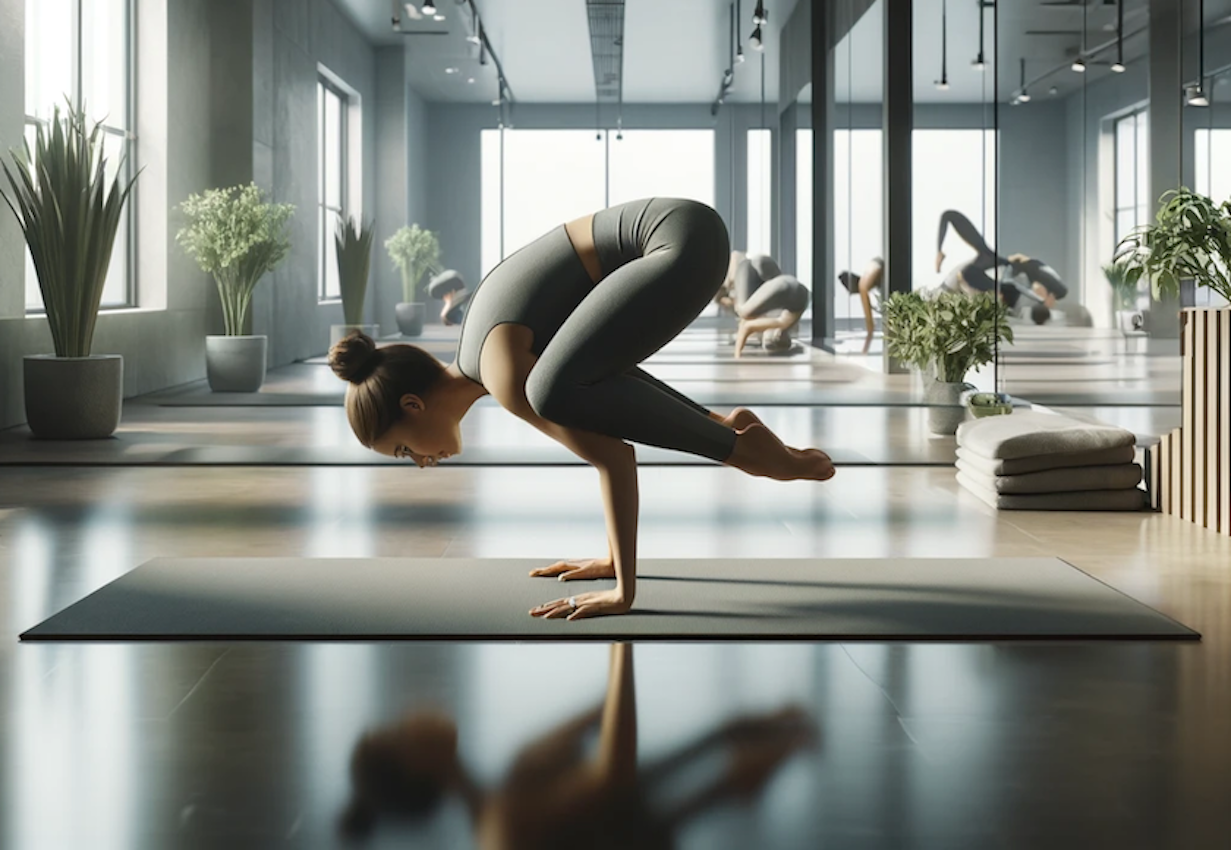 Asana de bakasana en rocket ioga
