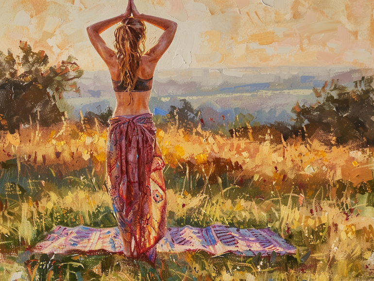 Il·lustració d'una dona practicant Ioga Dharma