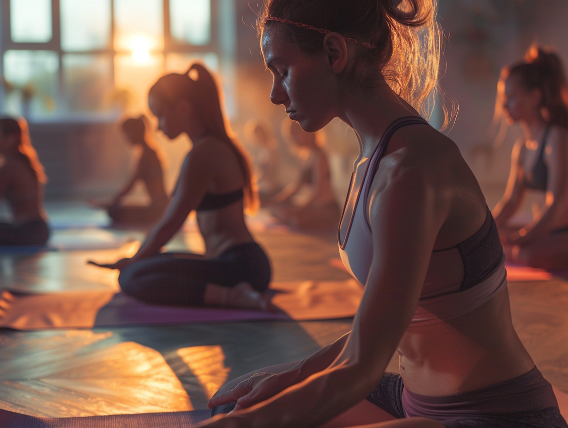 Un grupo haciendo yoga caliente en un estudio