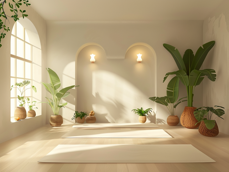 Il·lustració d'un estudi de ioga minimalista