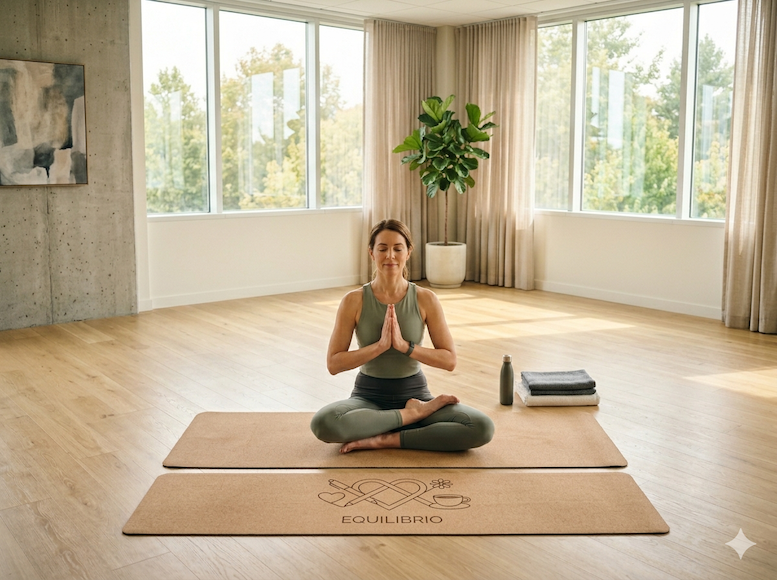 Dona fent ioga amb llum natural, símbol d'equilibri entre vida professional i personal