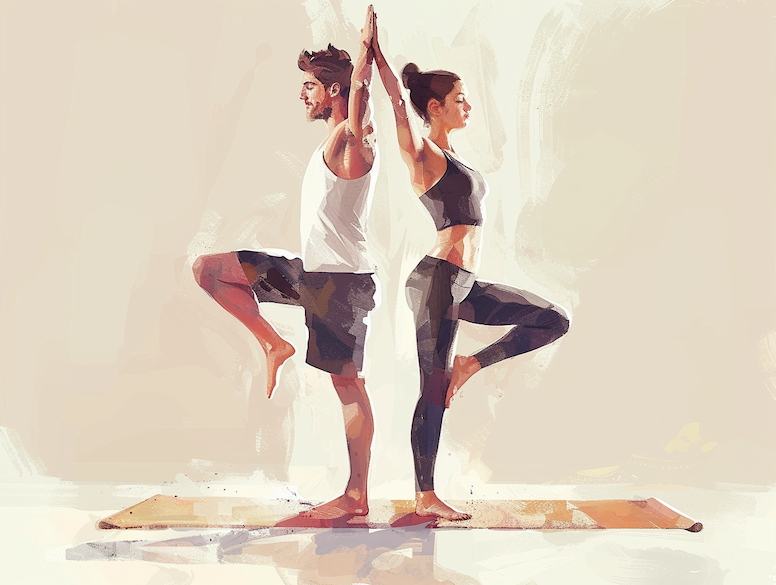 Dues persones fent acroioga, una disciplina que combina acrobàcia, ioga i treball en equip