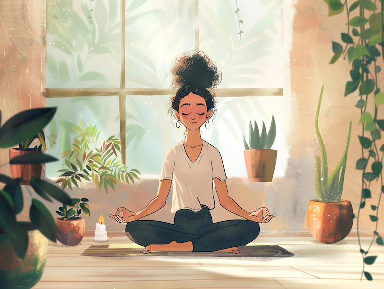 Practica de pranayama al inicio de la clase de yoga